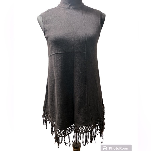 NIC+ZOE Tops - NIC+ZOE Black Mock Neck Fringe Tunic sleeveless